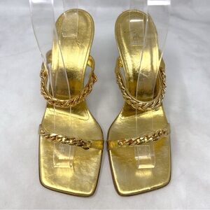 Giuseppe Zanotti Vicini Vintage Y2K Gold Chain Square Toe Mule Sandal Heels 39